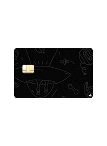 PRINTED BANK CARD STICKER Cute Space Doodles On Black Background