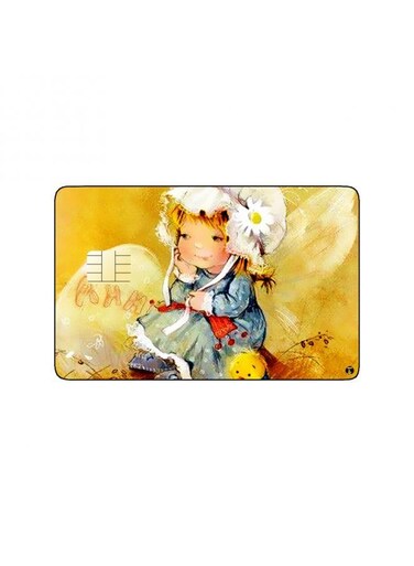 PRINTED BANK CARD STICKER Cute Girl Drawing In Winter
