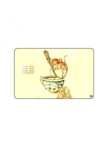PRINTED BANK CARD STICKER Cute Mouse Drawing In Soup Bowl