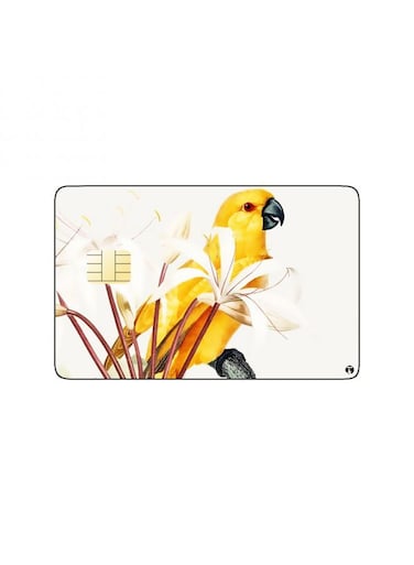 PRINTED BANK CARD STICKER Beautiful Yellow Bird Drawing With Roses
