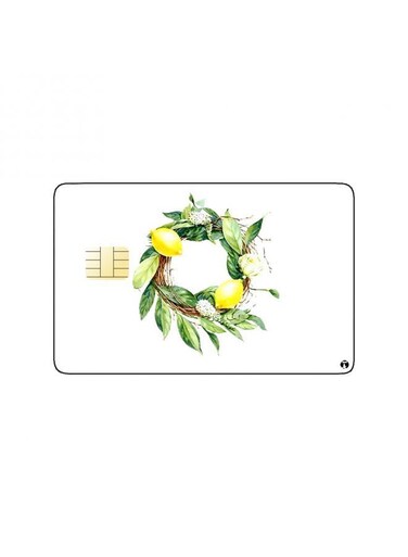 PRINTED BANK CARD STICKER Beautiful Lemons Drawing With Tree Leaves