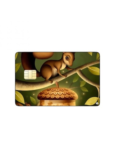PRINTED BANK CARD STICKER Cute Squirrel Drawing With Hazelnuts
