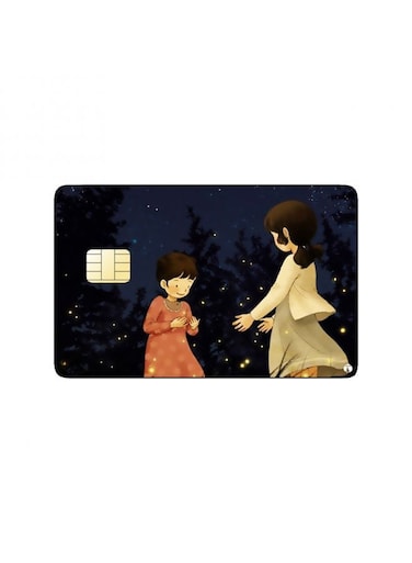 PRINTED BANK CARD STICKER Cute Girls Drawing At Night