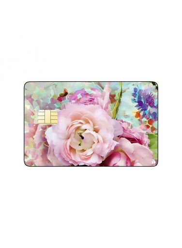 PRINTED BANK CARD STICKER Beautiful Colorful Roses Drawing