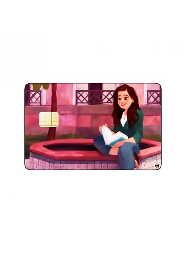 PRINTED BANK CARD STICKER Cute Girl Drawing With Book