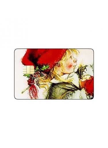 PRINTED BANK CARD STICKER Cute Girl Drawing With Red Hat
