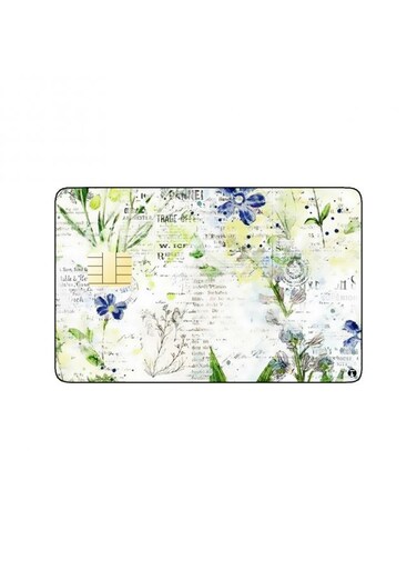 PRINTED BANK CARD STICKER Beautiful Blue Roses Drawing