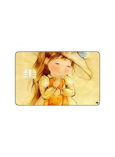 PRINTED BANK CARD STICKER Cute Girl Drawing With Teddy Bear
