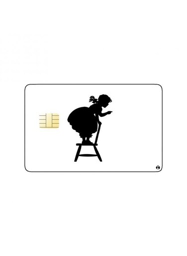 PRINTED BANK CARD STICKER Cute Girl On A Chair Drawing