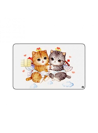 PRINTED BANK CARD STICKER Beautiful Colorful Cats Drawing With Roses