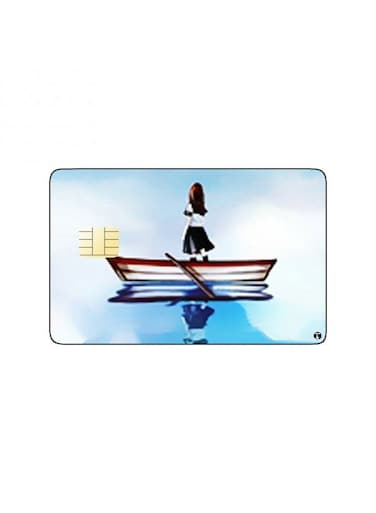 PRINTED BANK CARD STICKER Cute Girl Drawing In Boat In The Sea