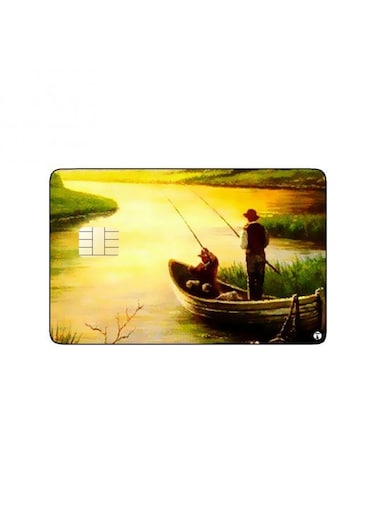 PRINTED BANK CARD STICKER Beautiflu Couple Fishing At Sunrise
