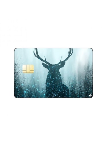 PRINTED BANK CARD STICKER Aesthetic Reindeer Drawing With Blue Spray