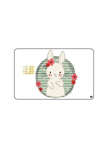 PRINTED BANK CARD STICKER Cute Rabbit Drawing With Roses