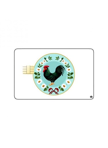 PRINTED BANK CARD STICKER Colorful Rooster Drawing With Flowers