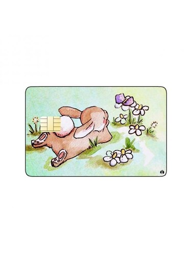 PRINTED BANK CARD STICKER Cute Rabbit Draiwng With Roses