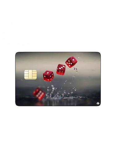 PRINTED BANK CARD STICKER Aesthetic Red Dices Drawing In Water