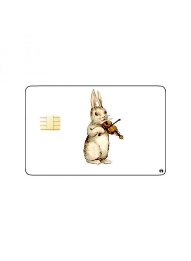 PRINTED BANK CARD STICKER Beautiful Rabbit Vintage Art Playing Violen