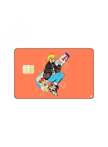 PRINTED BANK CARD STICKER Cute Girl Drawing With Food