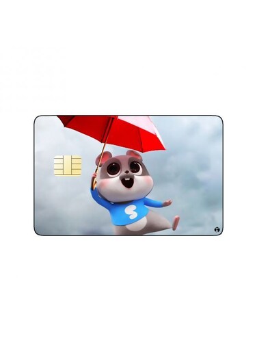 PRINTED BANK CARD STICKER Cute Hamster Drawing With Red Umbrella