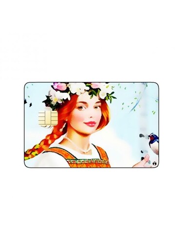 PRINTED BANK CARD STICKER Beautiful Woman Vintage Art With Roses