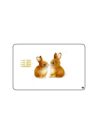 PRINTED BANK CARD STICKER Cute Brown Rabbits Drawing
