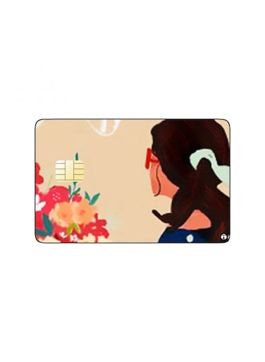 PRINTED BANK CARD STICKER Beautiful Girl Drawing With Colorful Flowers
