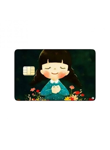 PRINTED BANK CARD STICKER Cute Girl Drawing With Stars And Autumn Leaves