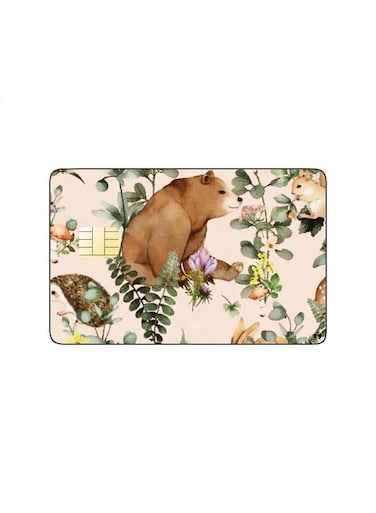 PRINTED BANK CARD STICKER Beautiful Forest Animals Drawing With Plants