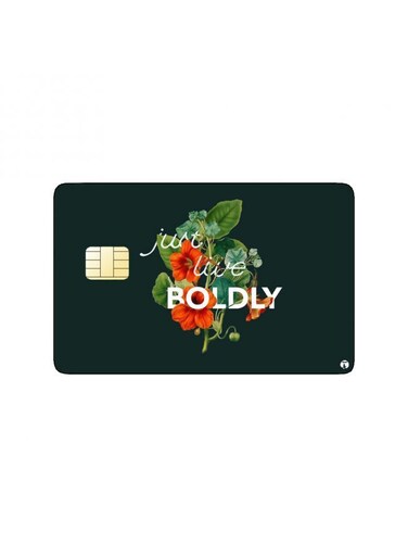 PRINTED BANK CARD STICKER "Just Love Boldly" With Flowers Drawing