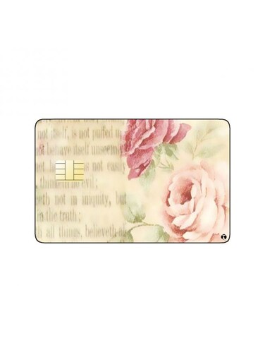 PRINTED BANK CARD STICKER Beautiful Pink Flowers Drawing