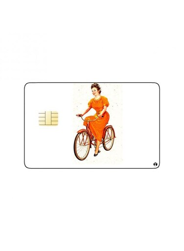PRINTED BANK CARD STICKER Beautiful Woman Drawing With Orange Dress