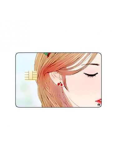 PRINTED BANK CARD STICKER Cute Girl Drawing In Yellow Shirt