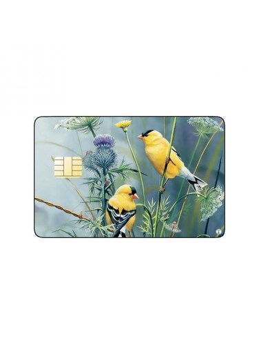PRINTED BANK CARD STICKER Cute Birds Drawing With Flowers