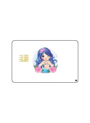 PRINTED BANK CARD STICKER Cute Girl Drawing With Flowers
