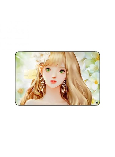 PRINTED BANK CARD STICKER Beautiful Girl Drawing With Flowers