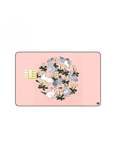 PRINTED BANK CARD STICKER Cute Rabbits Drawing With Roses