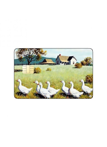 PRINTED BANK CARD STICKER Beautiful Ducks Drawing In Farm
