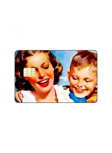 PRINTED BANK CARD STICKER Beautiful Woman Vintage Art With Kid