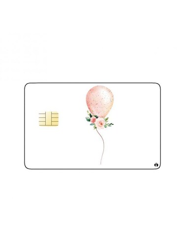 PRINTED BANK CARD STICKER Beautiful Pink Balloon Drawing With Flowers