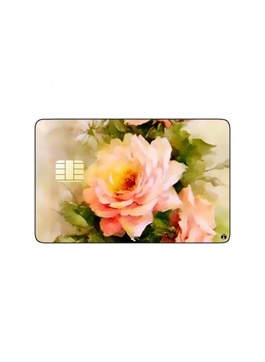 PRINTED BANK CARD STICKER Beautiful Pink Flowers Drawing