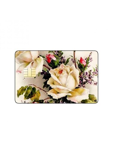 PRINTED BANK CARD STICKER Beautiful White Flowers Drawing
