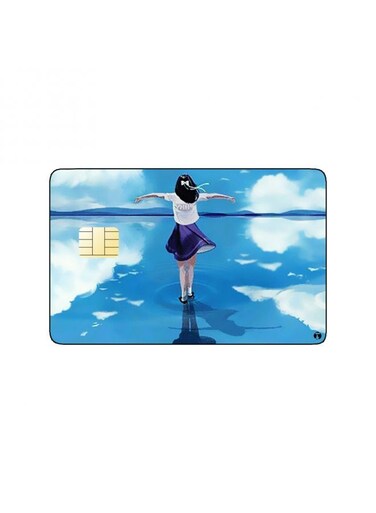 PRINTED BANK CARD STICKER Beautiful Girl Drawing With Blue Sky