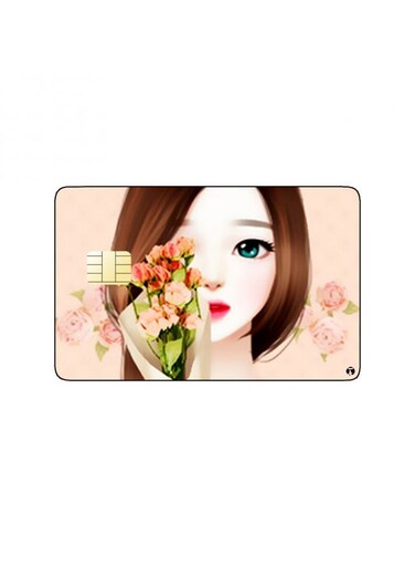 PRINTED BANK CARD STICKER Beautiful Woman Drawing With Colorful Roses