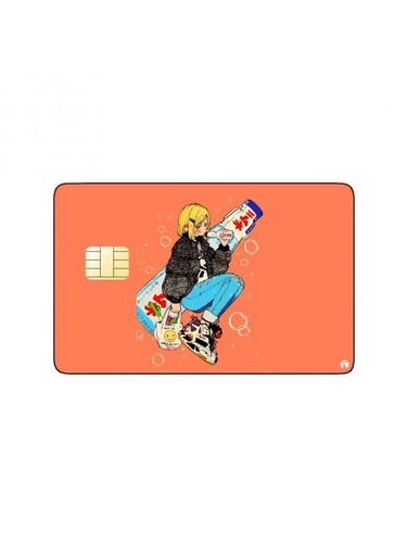 PRINTED BANK CARD STICKER Cute Girl Drawing With Food