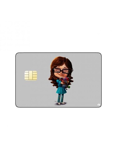 PRINTED BANK CARD STICKER Cute Girl Drawing Wearing Glasses