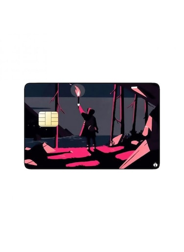 PRINTED BANK CARD STICKER Aesthetic Boy Drawing With Torch