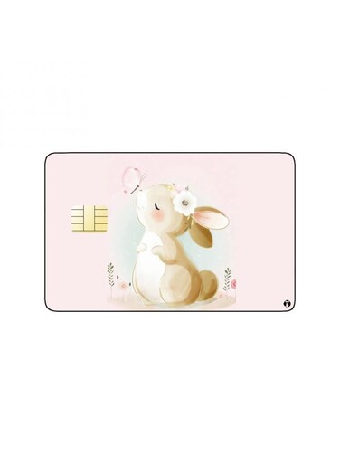 PRINTED BANK CARD STICKER Cute Rabbit Drawing With Roses