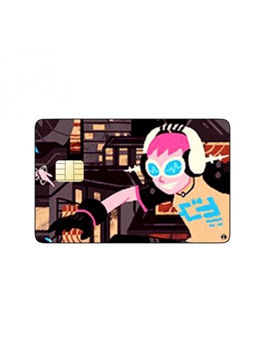 PRINTED BANK CARD STICKER Cool Characters Drawing With Headphones