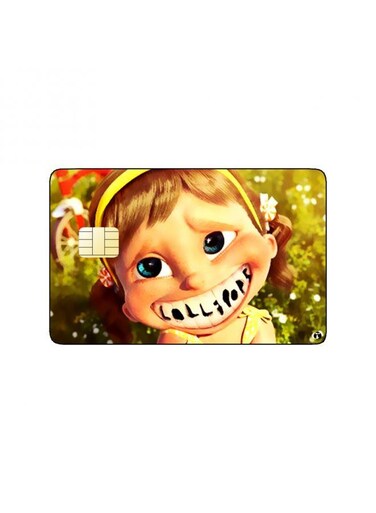 PRINTED BANK CARD STICKER Cute Girl Drawing With Funny Teeth